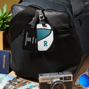 Etiqueta De Bagagem equipe preta teal colorido basquete personalizado