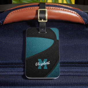 Etiqueta De Bagagem equipe preta teal colorido basquete personalizado