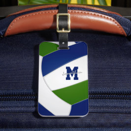 Etiqueta De Bagagem equipe verde-azul colorido de vôlei monograma