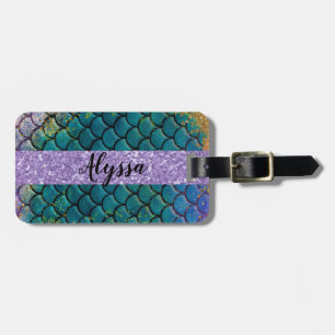 Etiqueta De Bagagem Escamas de Peixe Sereia Glam Teal Roxo Dourado Bri