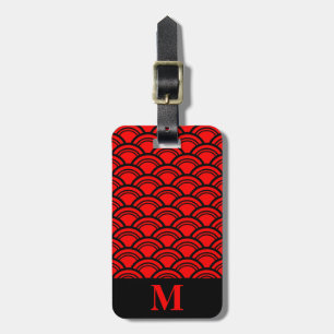 Etiqueta De Bagagem Escamas de Peixe Vermelho Monograma Art Déco