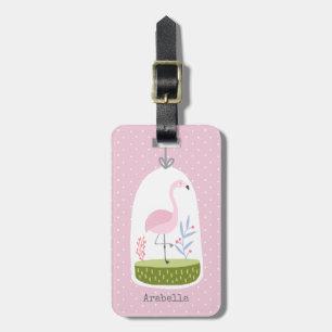 Etiqueta De Bagagem Escola Personalizada Flamingo, Bolinhas Rosa bonit