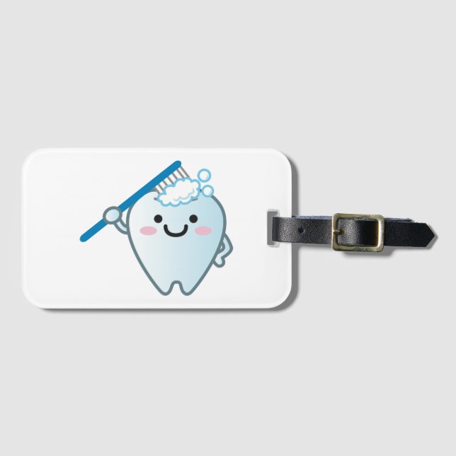 Etiqueta De Bagagem Escovadela de dente bonito dos desenhos animados (Frente Horizontal)