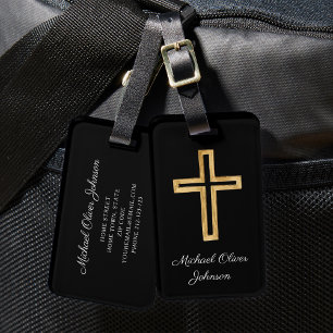 Etiqueta De Bagagem Escrita Negra Cruzada Religiosa Elegante