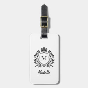 Etiqueta De Bagagem Escrito elegante Monograma Luxo Preto Personalizad