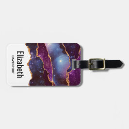 Etiqueta De Bagagem Espaço Azul e Roxo e Estrelas com Faixa Dourada