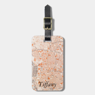 Etiqueta De Bagagem Espanha: Mapa de Madrid, C1920