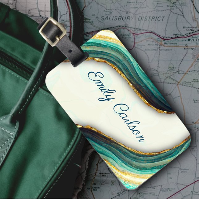 Etiqueta De Bagagem Esplanada esmeralda, esmeralda, marble art, brilha (Criador carregado)