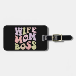 Etiqueta De Bagagem Esposa Mãe Chefe Retro Groovy Dia das Mães Preto