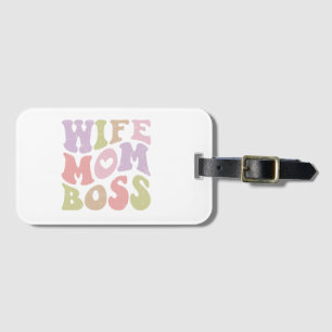 Etiqueta De Bagagem Esposa Mãe Chefe Script Retro Groovy Dia das Mães