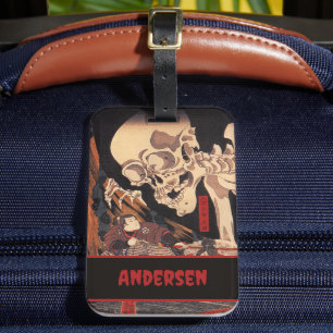 Etiqueta De Bagagem Esqueleto japonês assustador com seu nome - Vintag