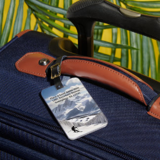 Etiqueta De Bagagem Esqui - Montanhas e esquiador personalizam