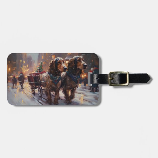 Etiqueta De Bagagem Estação Festiva de Natal Inglês Cocker Spaniel (Frente Horizontal)