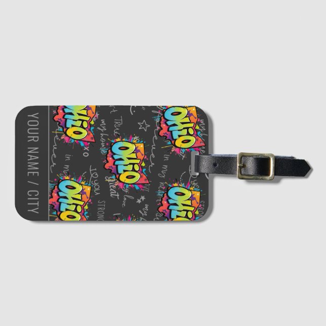 Etiqueta De Bagagem Estado de Ohio Buckeyes ohioan grafite (Frente Horizontal)