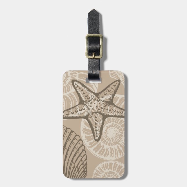 Etiqueta De Bagagem Estaleiro-marinho costeiro e conchas no bege (Frente Vertical)