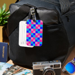 Etiqueta De Bagagem Estampa Xadrez Rosa e Azul