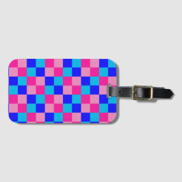 Etiqueta De Bagagem Estampa Xadrez Rosa e Azul