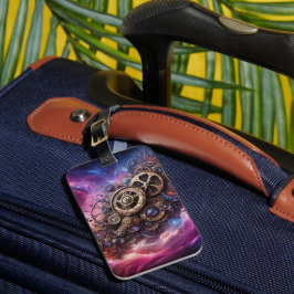 Etiqueta De Bagagem Estampunk Industrial Clocwork Purple e Pink