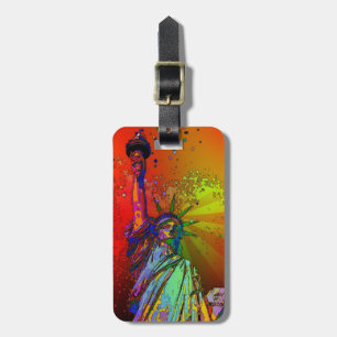 Etiqueta De Bagagem Estátua colorida Psicodélica NYC do Arco-Íris d