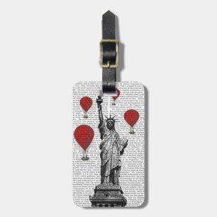 Etiqueta De Bagagem Estátua da Liberdade e Balões de Ar Quente Vermelh