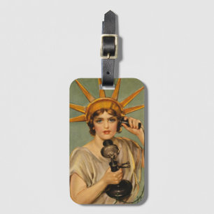 Etiqueta De Bagagem Estatua da Liberdade Vintage, anúncio patriótico d
