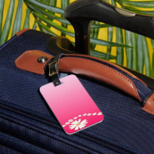 Etiqueta De Bagagem Estética de Viagem Gradiente Floral Margarida Rosa