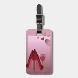 Etiqueta De Bagagem Estilete vermelho e corações cor-de-rosa