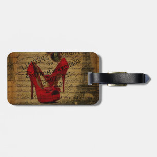 Etiqueta De Bagagem Estiletes do vermelho do fashionista da torre