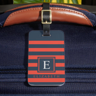 Etiqueta De Bagagem Estilo de Bloco de Cor Preto Azul Escuro Personali