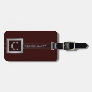 Etiqueta De Bagagem Estilo Executivo Elegante Monograma de Metal Prate