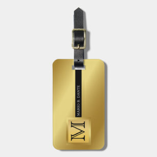 Etiqueta De Bagagem Estilo executivo Monograma preto e Dourado de meta