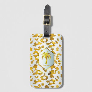 Etiqueta De Bagagem Estilo Safari Chic Impressão Leopardo Dourado
