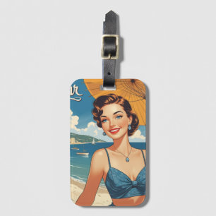 Etiqueta De Bagagem Estilo Vintage Cote D'Azur Beach Girl