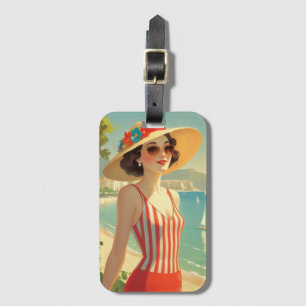 Etiqueta De Bagagem Estilo Vintage Cote D'Azur Beach Girl