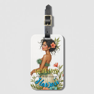 Etiqueta De Bagagem Estilo Vintage Viagem Honolulu Hula Girl Havaiana