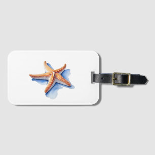 Etiqueta De Bagagem Estrela do Mar e Silhueta Azul