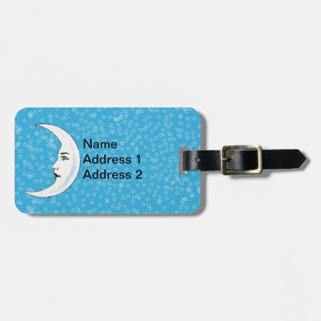 Etiqueta De Bagagem Estrelas Abertas Brancas do Crescente Branco Face  (Frente Horizontal)