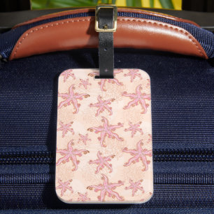 Etiqueta De Bagagem Estrelas-do-mar e Coral Padrão Pastel Rosa