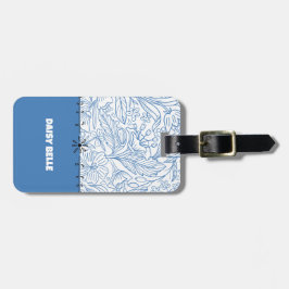 Etiqueta De Bagagem Etiqueta Floral Azul e Bagagem Branca