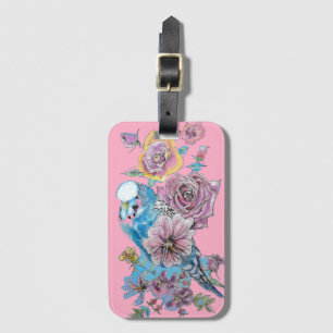 Etiqueta De Bagagem Etiqueta para Bagagem Aquarela Floral Rosa Budgie 