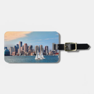 Etiqueta De Bagagem EUA, Massachusetts. Panorama da Orla de Boston 3