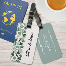 Etiqueta De Bagagem Eucalyptus Floral Verde Moderna
