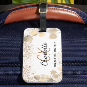 Etiqueta De Bagagem Eucalyptus gold glitter nome do monograma