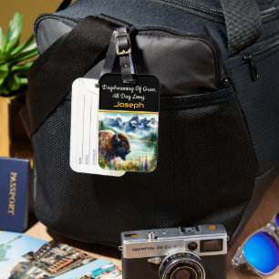 Etiqueta De Bagagem Explorando a Paisagem Serena com os Bisons de Buff