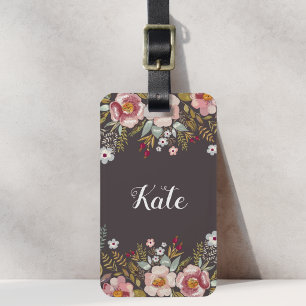 Etiqueta De Bagagem Exuberante Floral Rosa Bege Marrom Nome Personaliz