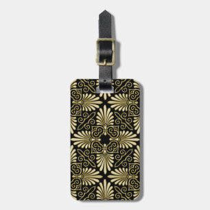 Etiqueta De Bagagem Fã preto Dourado do art deco do damasco do vintag