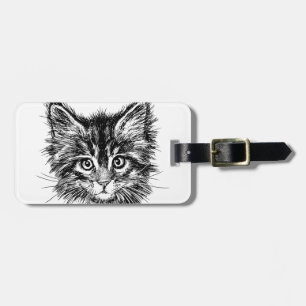 Etiqueta De Bagagem Face de Kitten Preta e Branca