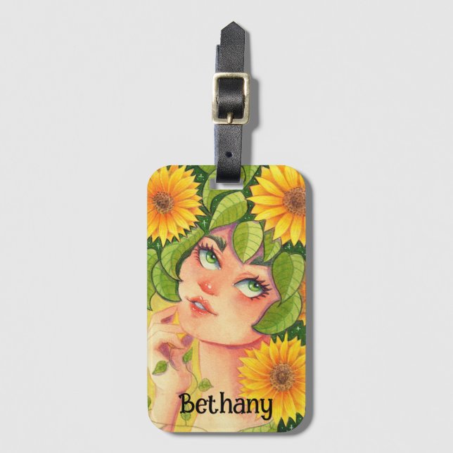 Etiqueta De Bagagem Fada do Girassol Personalizada (Frente Vertical)