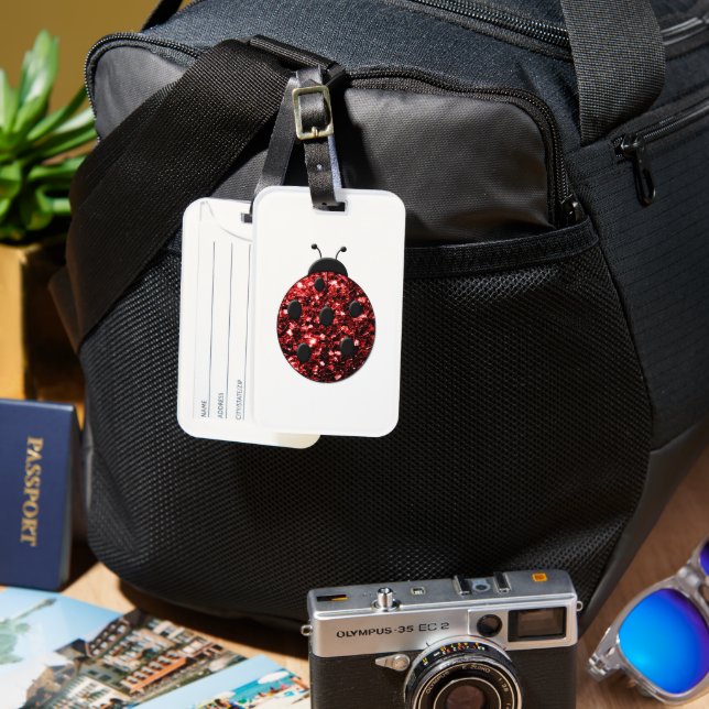 Etiqueta De Bagagem Faíscas cintilantes de ladybug vermelho escuro (Frente e Verso)