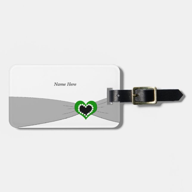 Etiqueta De Bagagem Faixa cinza com coração verde (Frente Horizontal)